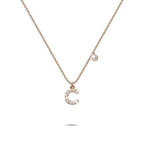 Solid 925 Sterling Silver Initial Crystal Personalised Alphabet Letter Necklace Rose Gold Filled